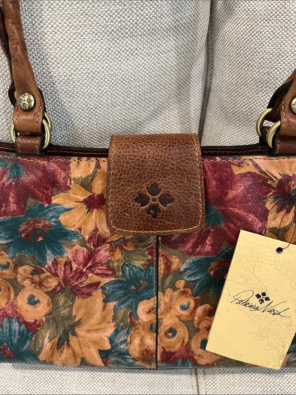 Patricia Nash Floral Leather Shoulder Bag Teal, Burgundy, Mustard, Brown - Picture 2 of 15